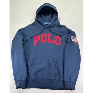 POLO Ralph Lauren Men's Medium Hoodie Embroidered USA Patch Pullover Jacket